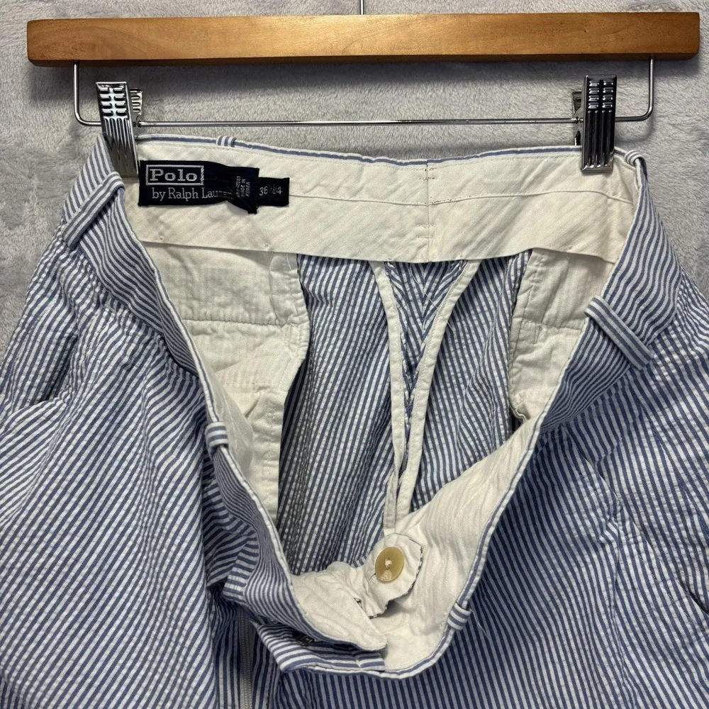 Vtg Polo Ralph Lauren Seersucker Pants Mens 36x33 Blue Striped Coastal Preppy